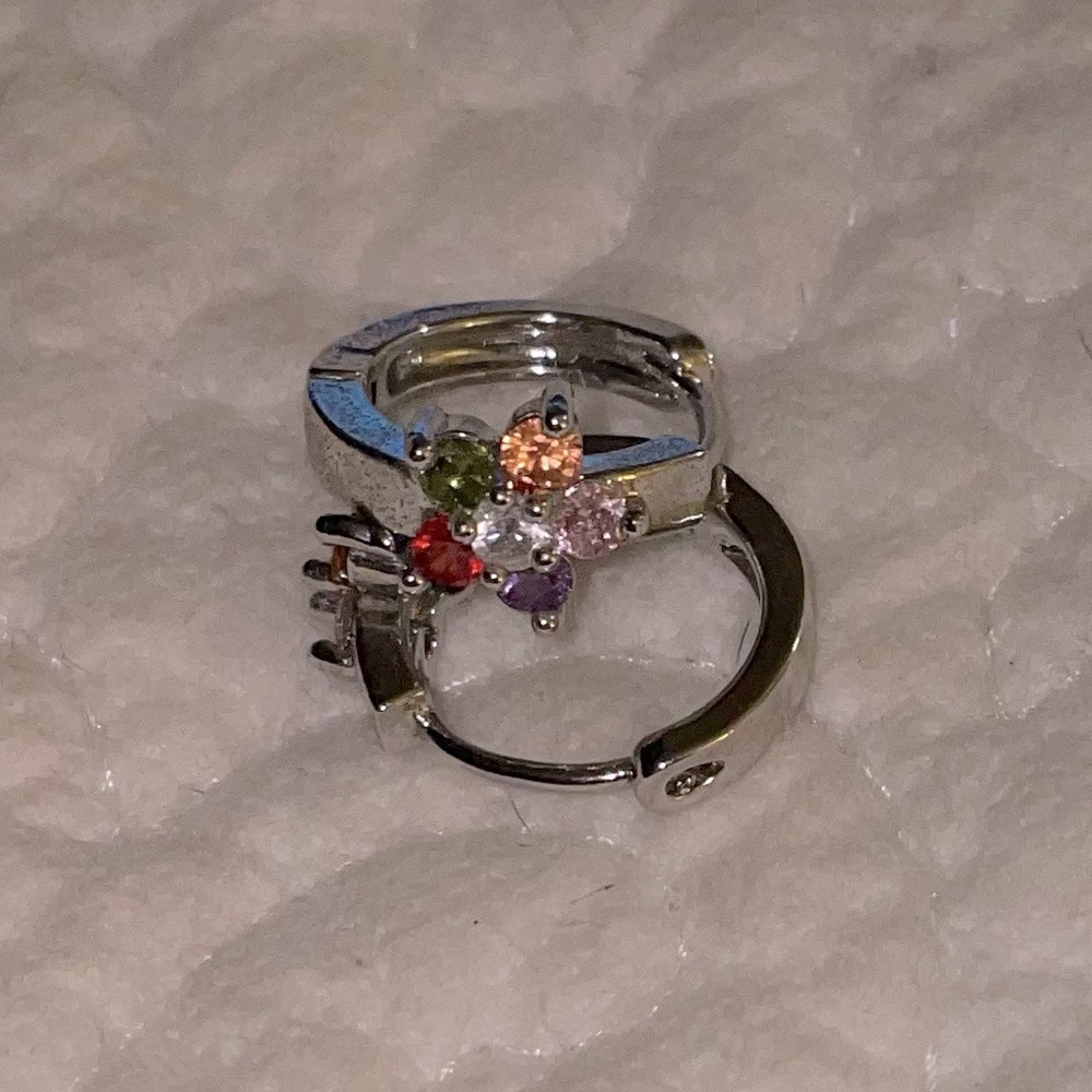 Silver Hoop Earrings with multi stones